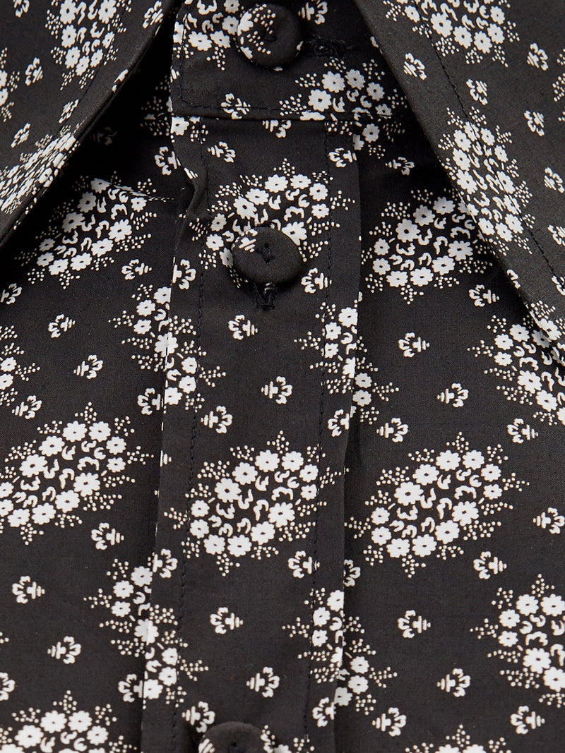 Black Cotton Shirt with Micro Floral White Print