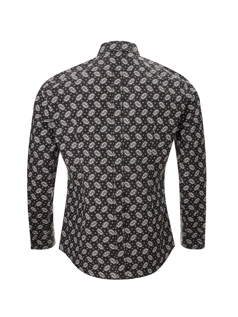 Black Cotton Shirt with Micro Floral White Print