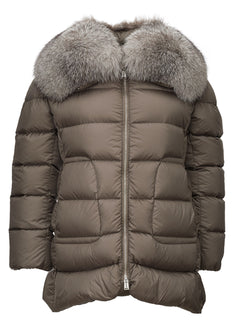 Quilted Long Jacket with Fur Collar