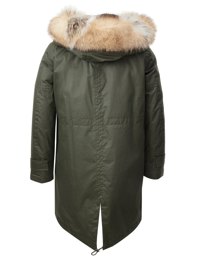 Green Tech Fabric Quilted Parka with Fur