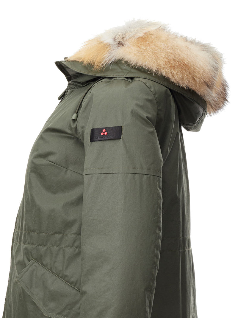 Green Tech Fabric Quilted Parka with Fur