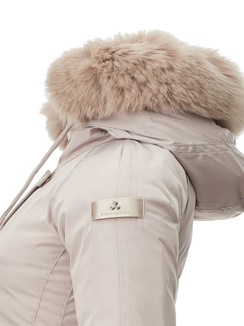 Beige Quilted Jacket with Fur