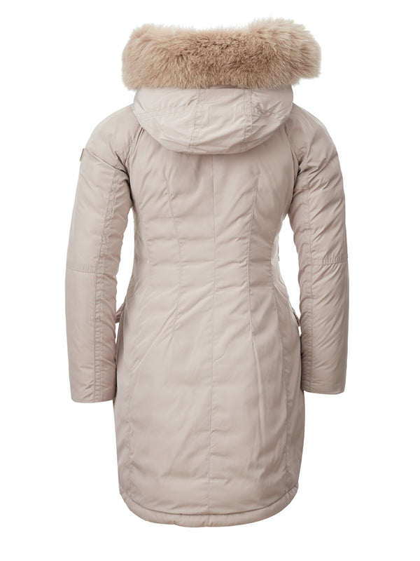 Beige Quilted Jacket with Fur