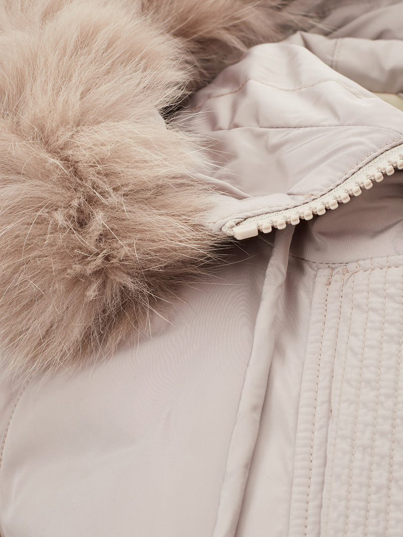 Beige Quilted Jacket with Fur