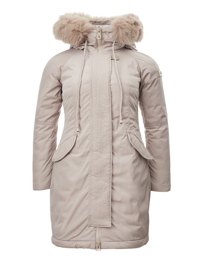 Beige Quilted Jacket with Fur