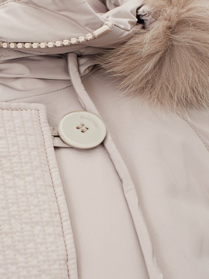 Beige Quilted Jacket with Fur