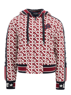 Red Quilted Jacket with Logo Allover