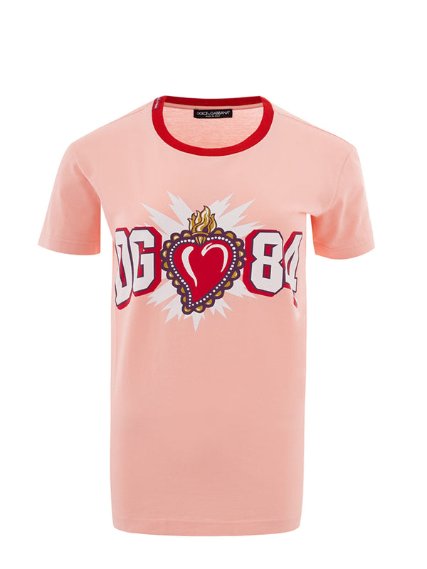 Pink Cotton T-Shirt with Logo