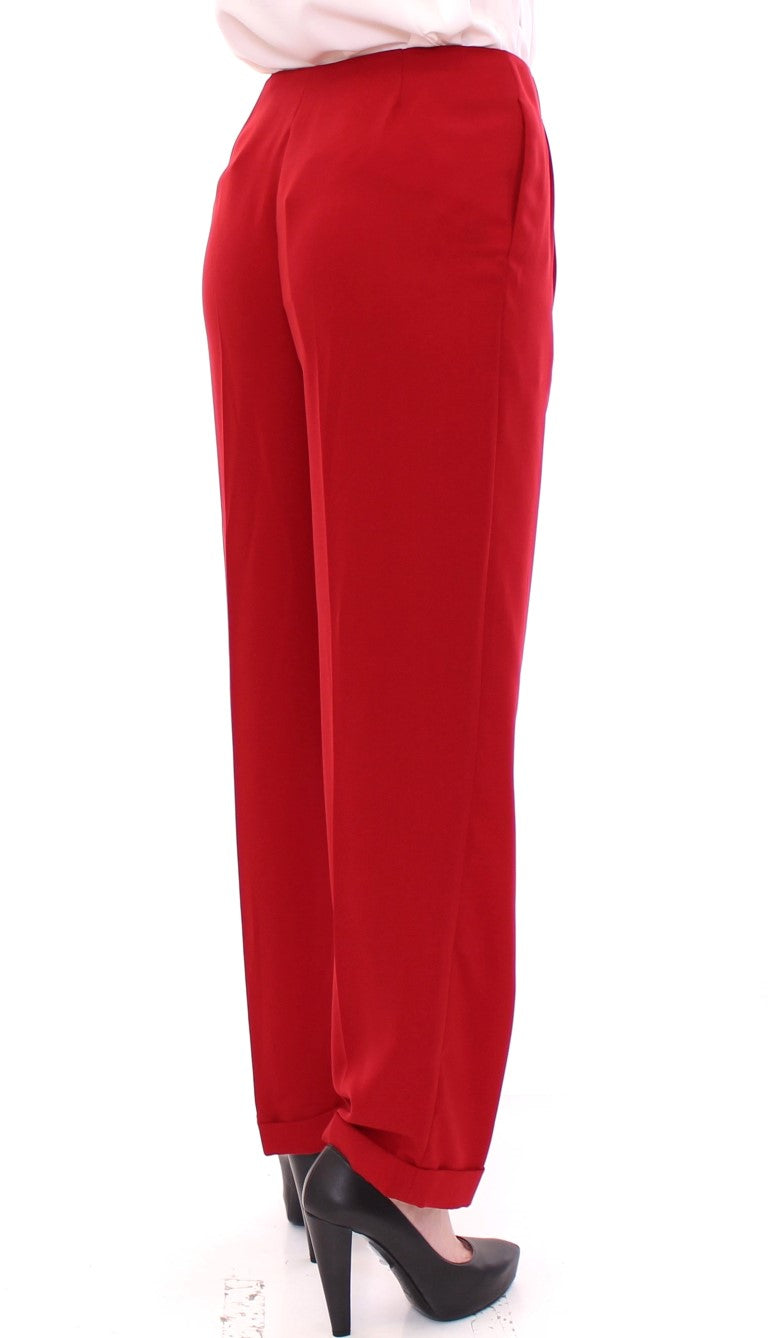 Red wool straight dress pants