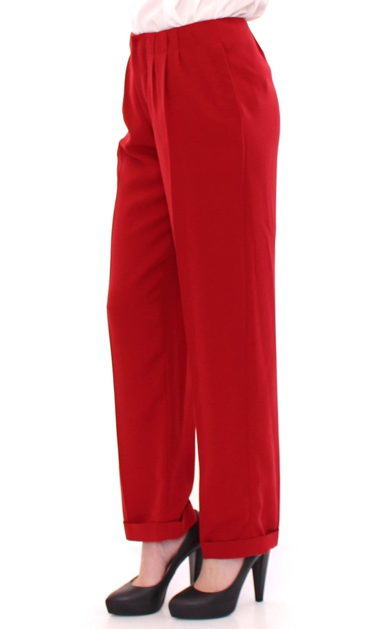 Red wool straight dress pants