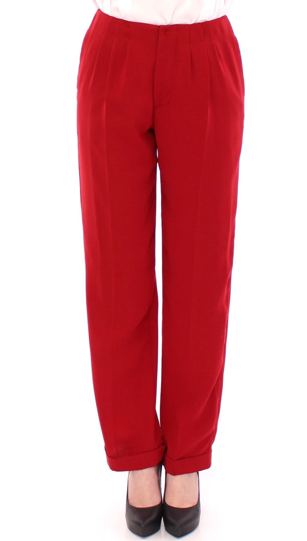 Red wool straight dress pants