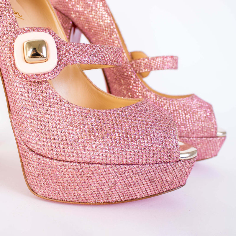 Christian Loboutin Pink Glitter Bibibop Sandals