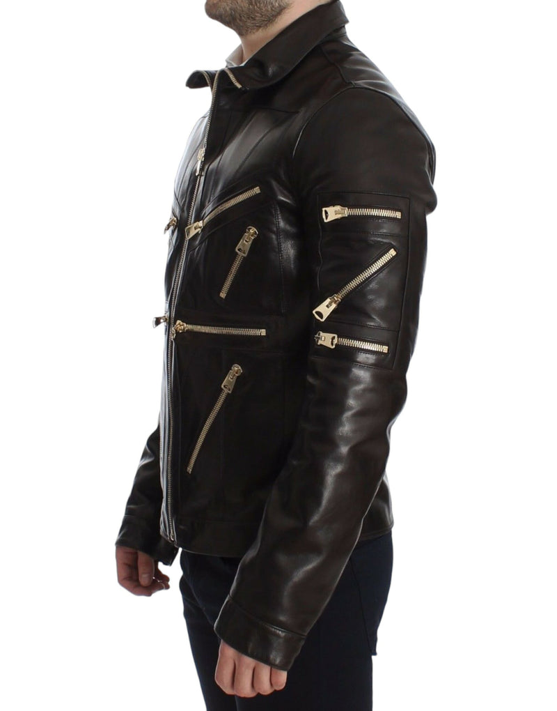 Brown Lambskin Leather Zipper Jacket