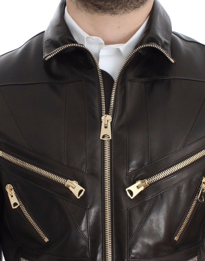 Brown Lambskin Leather Zipper Jacket