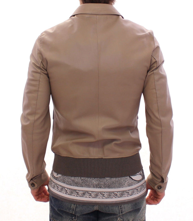 Beige Leather Jacket Biker