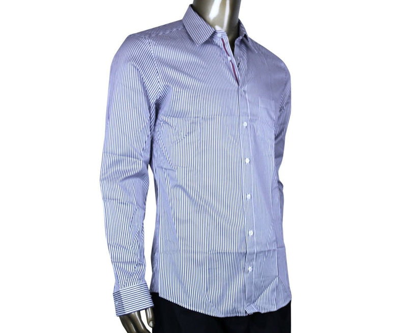 Gucci Men's Stripped Slim Navy / White Cotton Dress Shirt