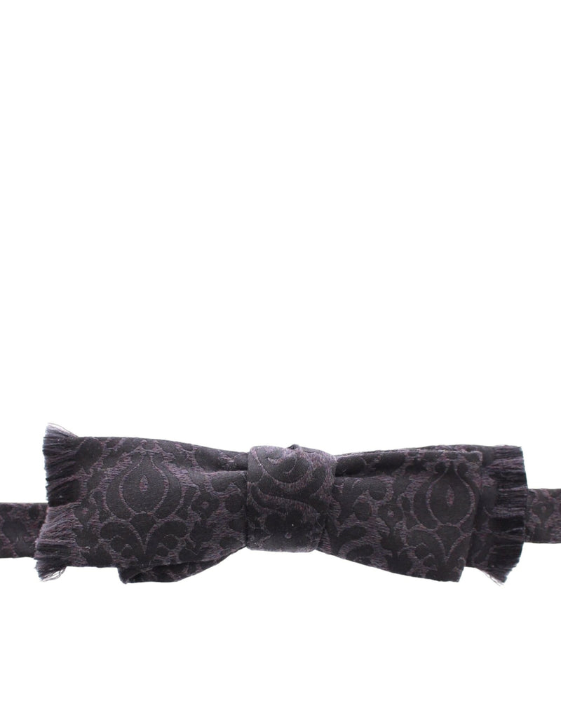 Gray Black Wool Silk Bow Tie