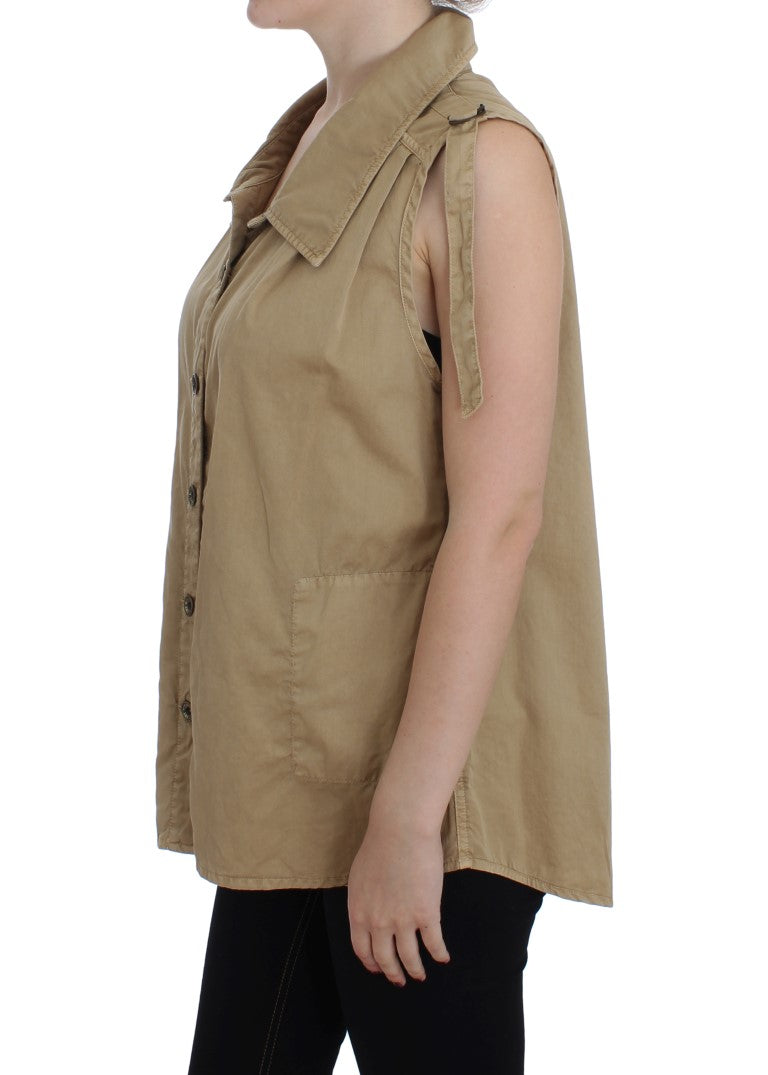 Beige Cotton Sleeveless Shirt