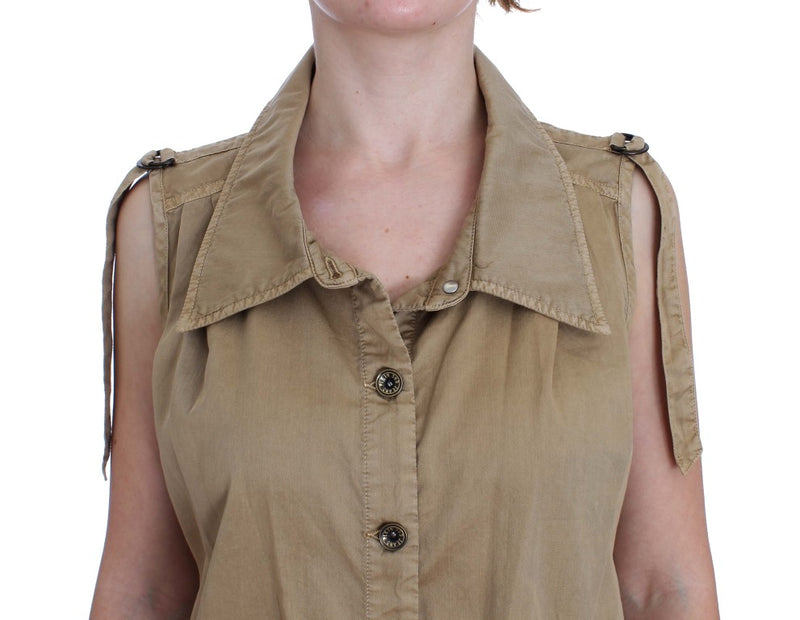 Beige Cotton Sleeveless Shirt