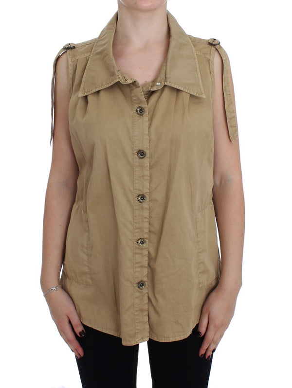 Beige Cotton Sleeveless Shirt