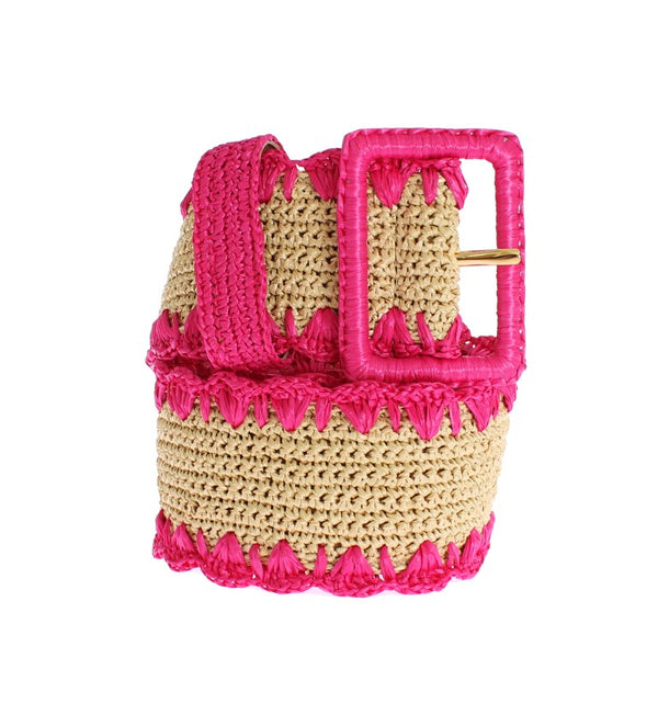 Pink Raffia Woven Wide Belt