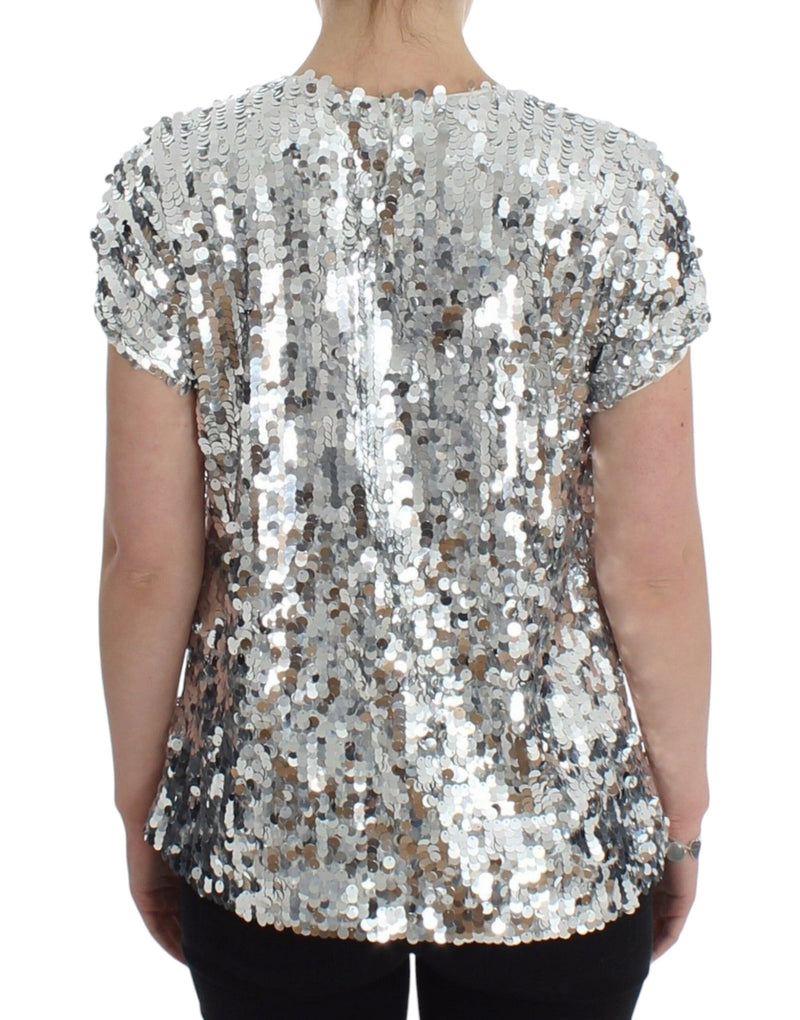 Silver Sequined Crewneck Blouse T-shirt Top