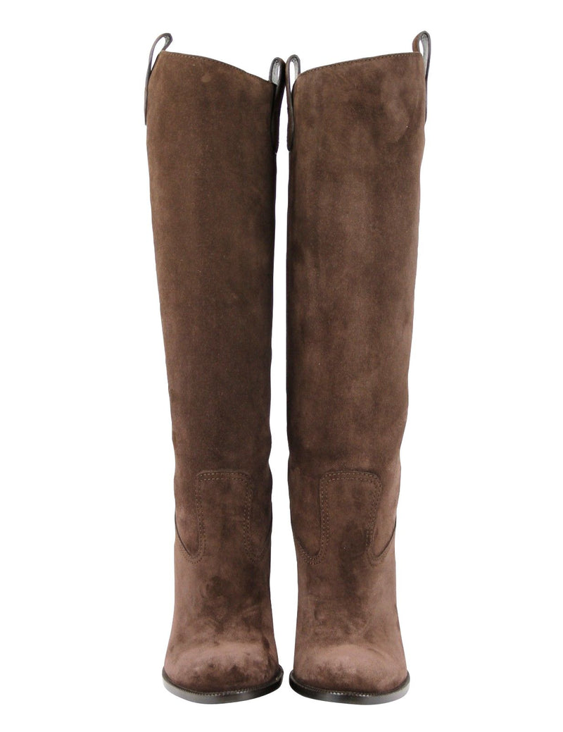 Brown Leather Suede Tall Knee Boots