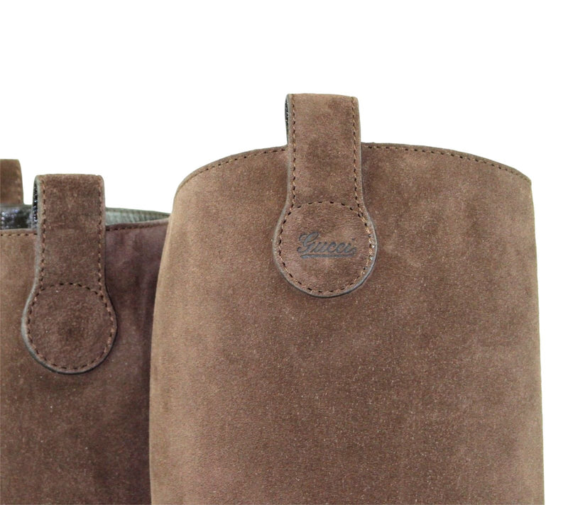 Brown Leather Suede Tall Knee Boots