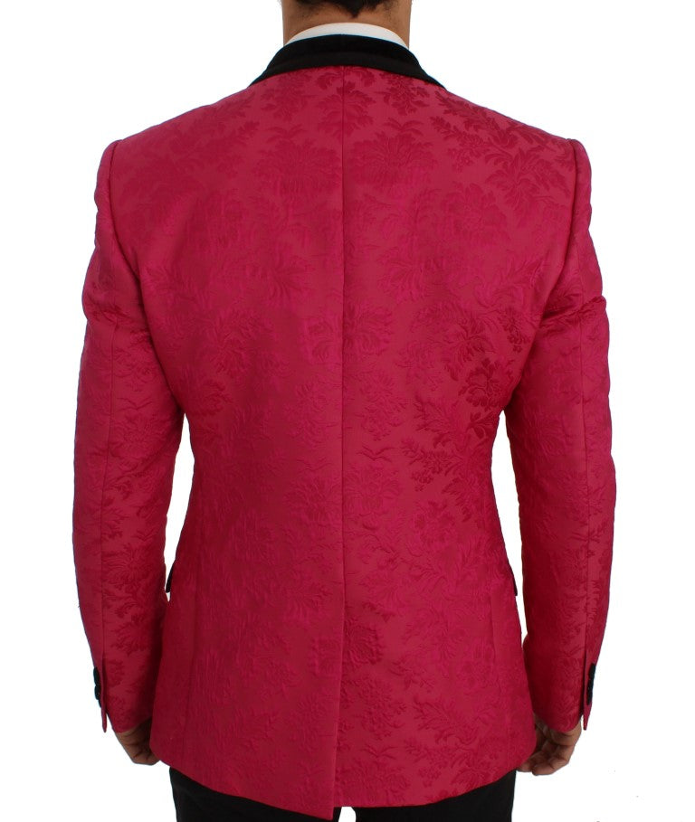 Pink Floral Brocade Slim Blazer Jacket