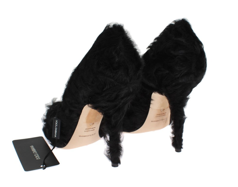 Black Xiangao Lamb Fur Leather Pumps