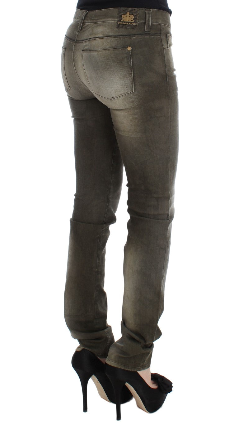 Gray Wash Cotton Blend Slim Fit Jeans