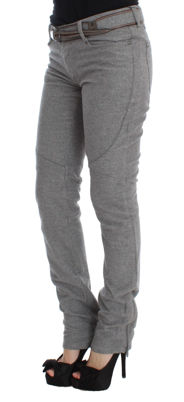 Gray Cotton Slim Fit Casual Bootcut Pants