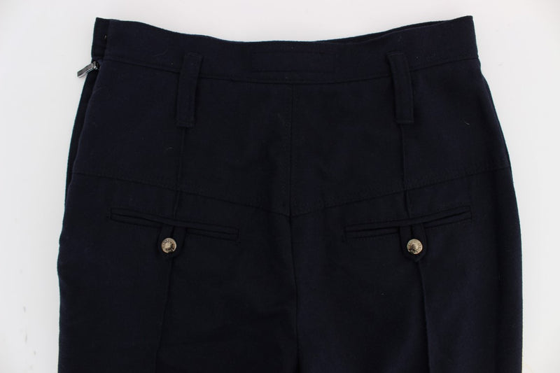 Blue Virgin Wool Slim Fit Casual Pants