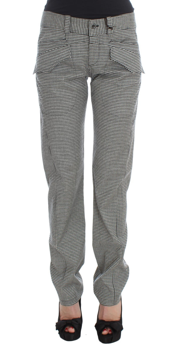 Black White Checkered Cotton Casual Pants