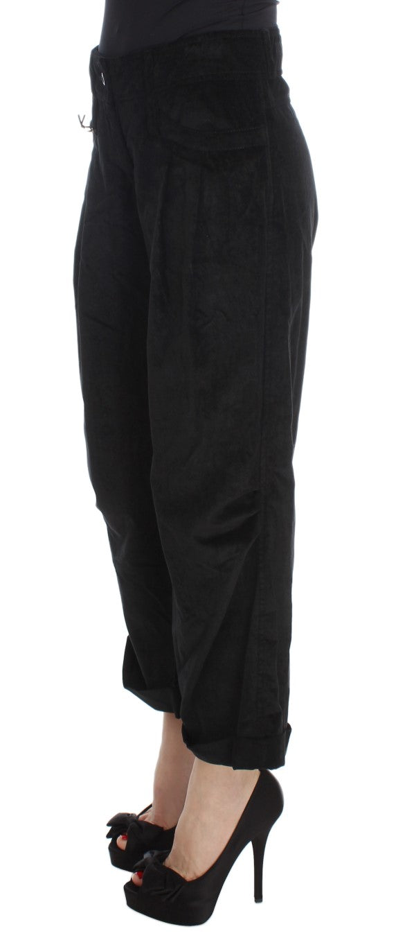 Black Velvet Cotton Capri Bootcut Pants