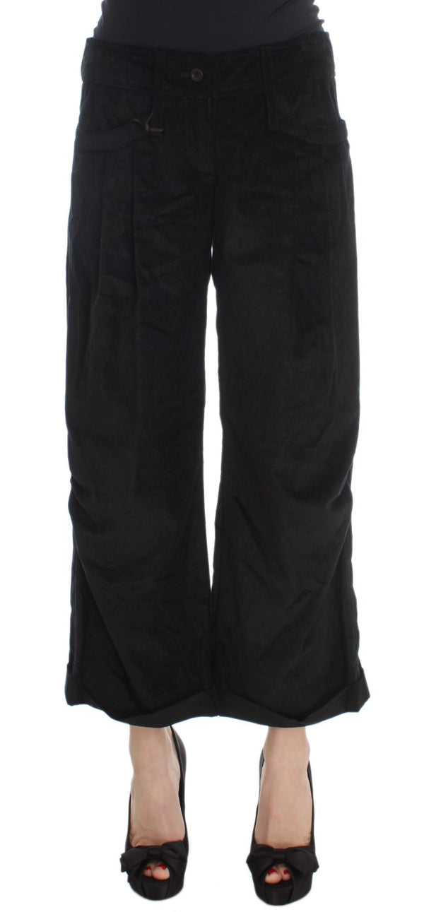 Black Velvet Cotton Capri Bootcut Pants