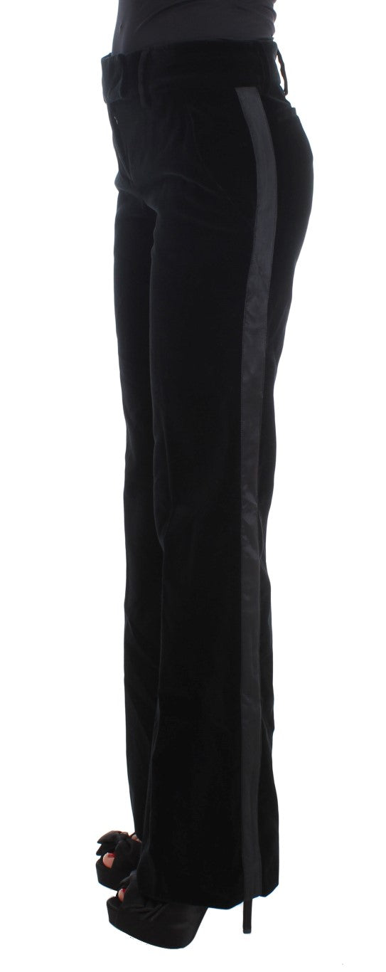 Black Striped Velvet Viscose Bootcut Pants