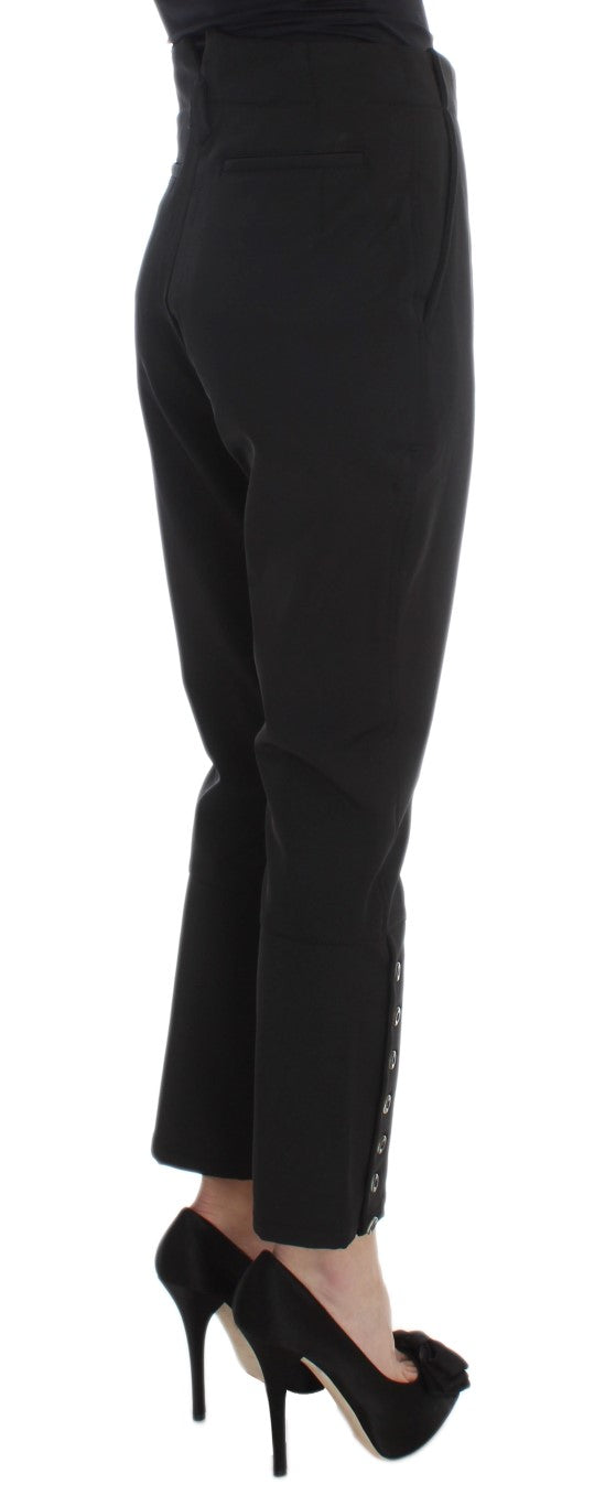 Black Cotton Blend Capri Cropped Pants