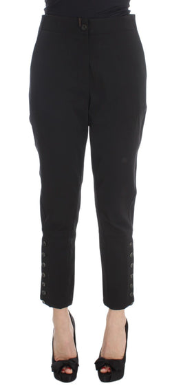 Black Cotton Blend Capri Cropped Pants