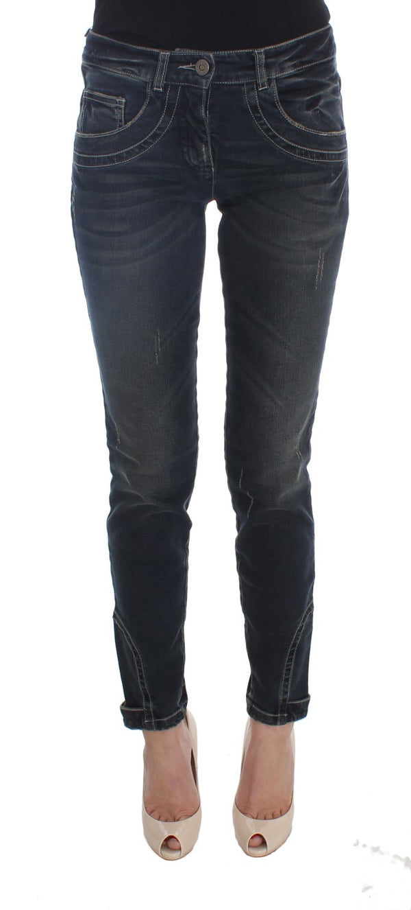 Blue Cotton Blend Slim Fit Jeans