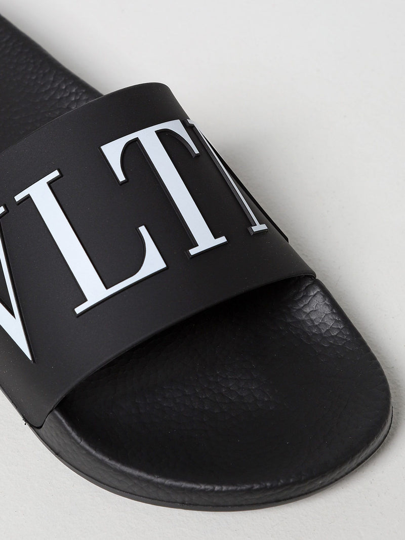 Black Rubber Garavani Slides Sandals