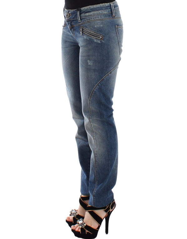 Blue Slim Jeans Denim Pants Straight Stretch