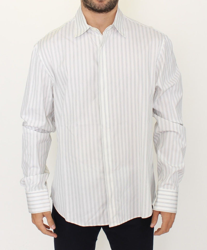 White Black Striped Regular Fit Casual Shirt