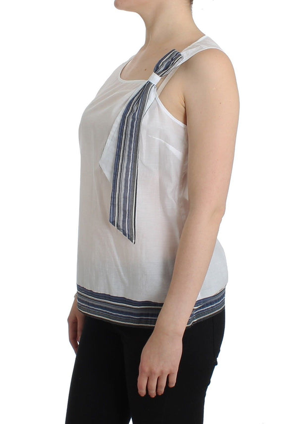 White Blue Top Blouse Tank Shirt Sleeveless