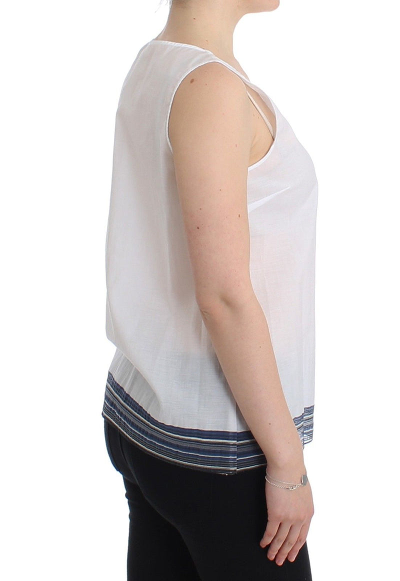 White Blue Top Blouse Tank Shirt Sleeveless