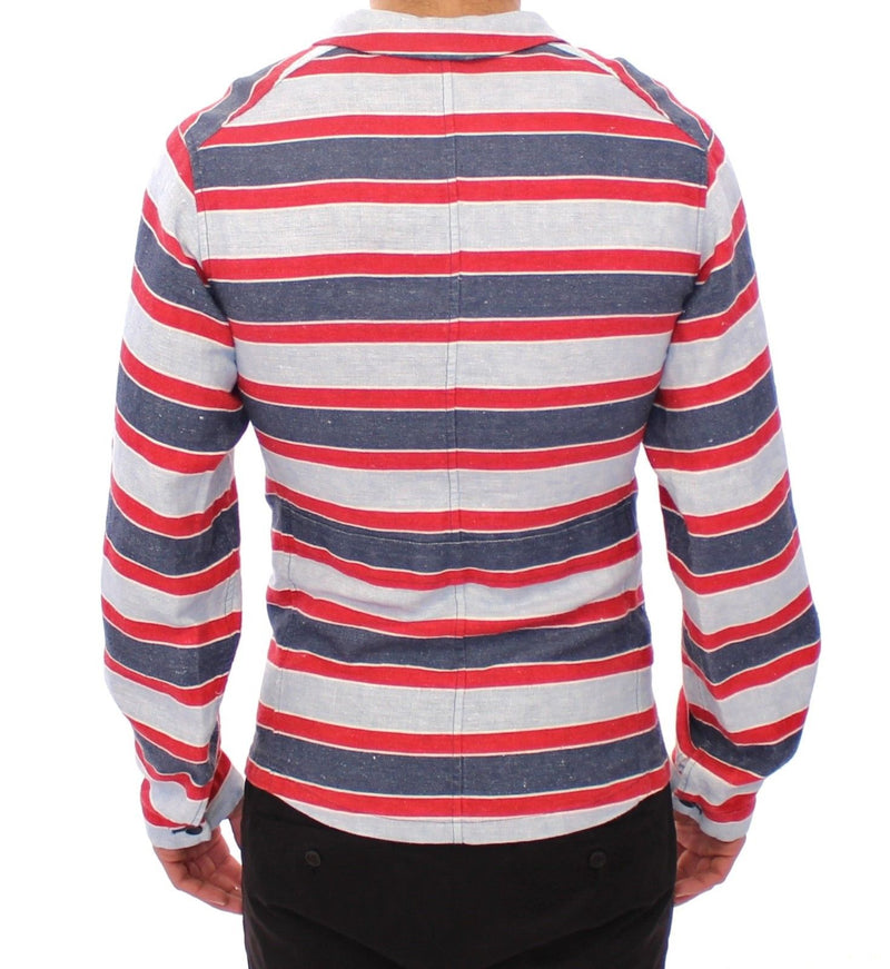 Blue Red Striped Runway Casual Linen Shirt