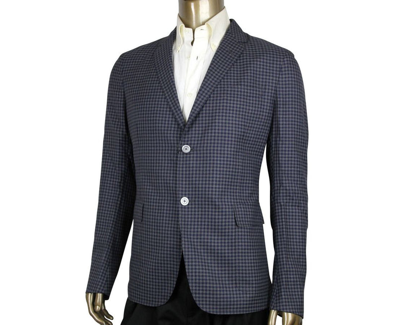 Gucci Men's Formal Midnight Blue Grey Wool Jacket 2 Buttons