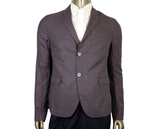 Gucci Men's 2 Buttons Grey / Burgundy Vichy Wool Gauze Jacket