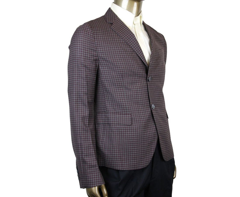 Gucci Men's 2 Buttons Grey / Burgundy Vichy Wool Gauze Jacket