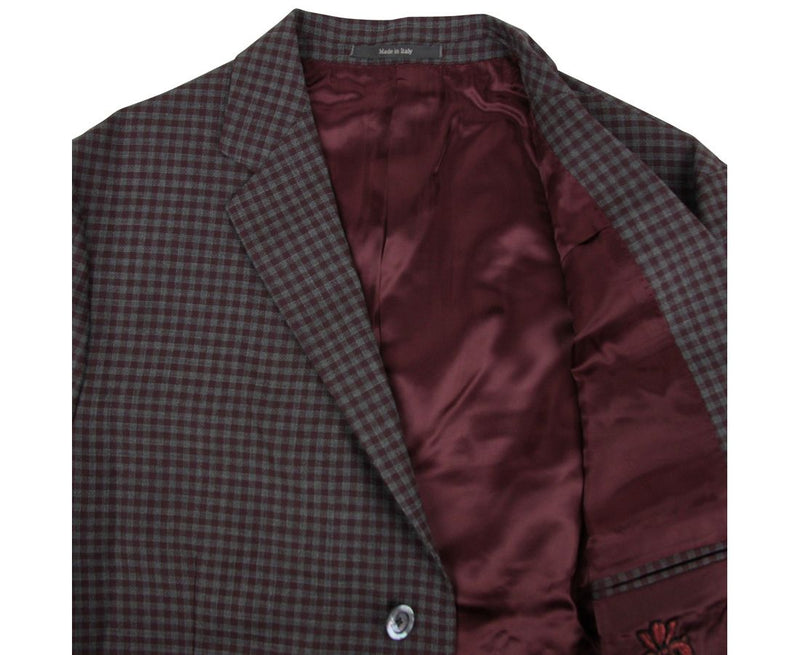 Gucci Men's 2 Buttons Grey / Burgundy Vichy Wool Gauze Jacket